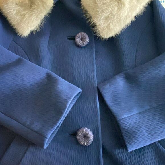 Vintage Women's Size M Rosewin Forstmann Fur‎ Trim Wool Coat Blue - Picture 7 of 13
